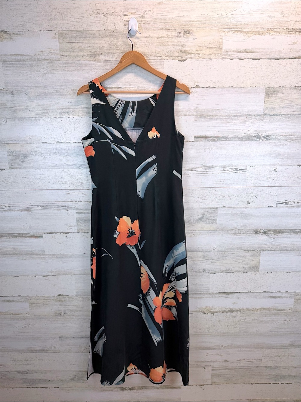 Vintage Tori Richard 100% Silk Floral Maxi Dress Black Hawaiian Medium - Picture 3 of 11